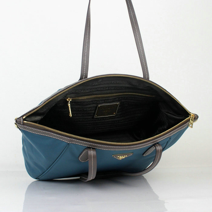 2014 Prada canvas shoulder handbag BR4664 blue - Click Image to Close